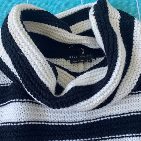 BCBG MaxAzria Black and White Striped Cowl Neck Tunic Sweater - Picture 3 of 5